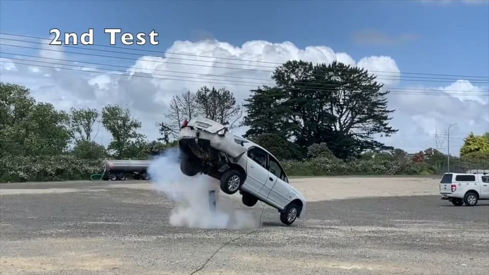 2nd test — nitrogen-powered vehicle rollover system.