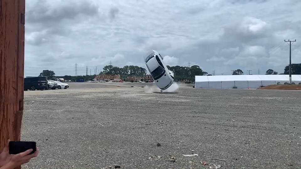 Vehicle mid-roll during nitrogen cannon test sequence.